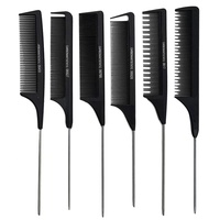Peigne à queue de rat professionnel en acier inoxydable pour séparer les cheveux, peigne à dents fines en fibre de carbone antistatique noir avec logo personnalisé