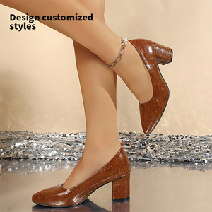Nuovo Design Scarpe da Donna di Lusso Sexy <span class=keywords><strong>con</strong></span> Punta Affusolata e <span class=keywords><strong>Tacco</strong></span> <span class=keywords><strong>Alto</strong></span> Spesso, Tomaia in Finta Pelle di Coccodrillo, <span class=keywords><strong>Tacco</strong></span> a D Spesso K9303 - Product Image 3