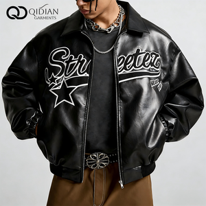 Custom Men's Streetwear Varsity <strong>Jacket</strong> High Quality Black Faux Leather <strong>Jacket</strong> Chenille Embroidery <strong>Patches</strong> Manufacturer OEM - Product Image 5