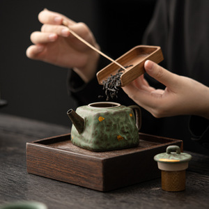Théière Hanzhong en céramique de pierre ancienne, style vintage rétro, qualité alimentaire supérieure, avec glaçure bronze - Product Image 1