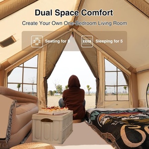 Cabane de camping portable personnalisable de 12 m² en tissu Oxford double couche, deux chambres, salon, imperméable 3000 mm+ - Product Image 5