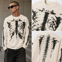 T-shirt unisexe surdimensionné 400 GSM, 100% coton, logo personnalisé, col rond, manches longues, impression graphique squelette DTG, streetwear