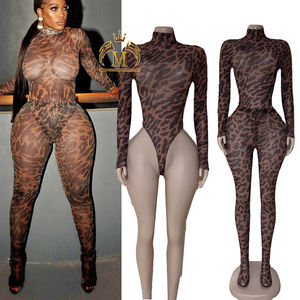 Nueva moda Sexy trajes de mujer malla transparente monos y pantimedias conjunto de 2 piezas Sexy Y2k conjunto de dos piezas ropa de mujer de leopardo - Product Image 1