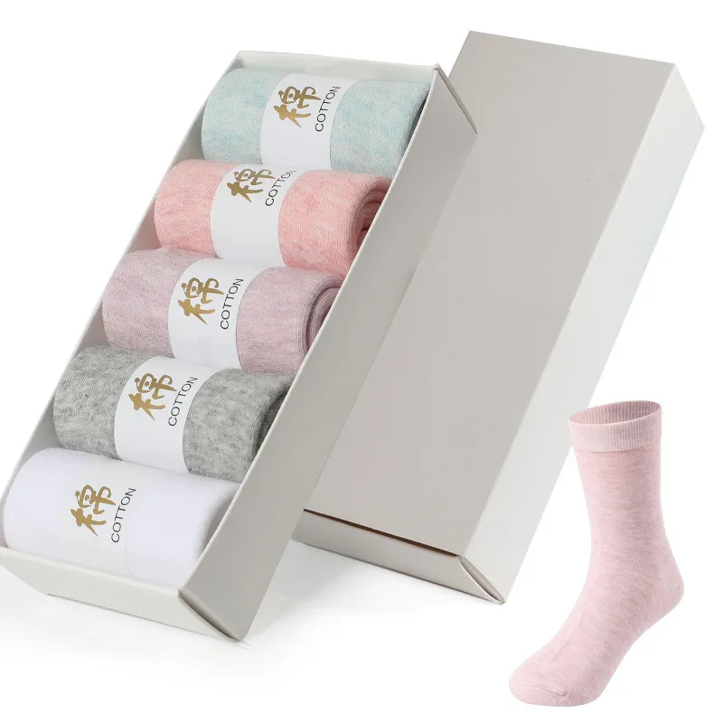 Women custom Socks 5 pairs gift box White Gray Breathable Dress Cotton Socks mens in box socks gift box