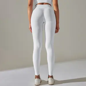 निर्बाध महिला लेगिंग कस्टम लोगो बुना हुआ चड्डी स्क्रंच बट टमी कंट्रोल इलास्टिक पैंट महिलाओं के ठोस रंग जिम वर्कआउट के लिए