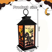 Lanterne LED d'Halloween en plastique noir de 13 pouces, à piles, motifs citrouille et chauve-souris, avec minuterie, décoration effrayante pour maison hantée