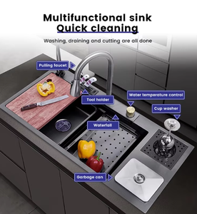 Lavello da Cucina Tutto-in-Uno in Acciaio Inox con Vasca Singola e Rubinetto a Cascata Estraibile per Installazione Scarico, Tendenza TikTok - Product Image 3