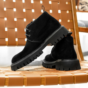 Bottines à lacets en faux daim noir pour hommes, bout rond, semelle en caoutchouc antidérapante, style drop shipping - Product Image 2