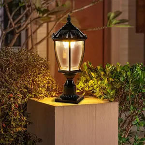 Decoratie Vintage Post Lamp Zon Power Aluminium Gegoten Kolom Super Heldere Outdoor Tuin Led Belangrijkste Pijler Solar Gate Lichten