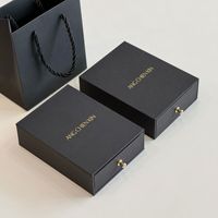 Boîte à tiroir rectangulaire en carton noir doré pour emballage de bijoux (bagues, colliers, bracelets, boucles d'oreilles, ornements) pour entreprises et fêtes