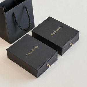 Boîte à tiroir rectangulaire en carton noir doré pour emballage de bijoux (bagues, colliers, bracelets, boucles d'oreilles, ornements) pour entreprises et fêtes - Product Image 2