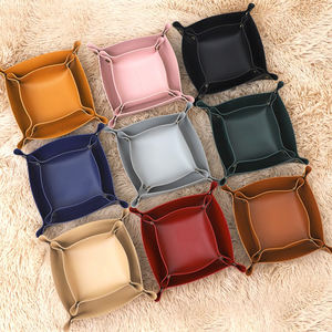 Plateau de rangement pliable en cuir PU avec logo personnalisé pour la maison, accessoires de rangement pour clés, plateau de rangement pour armoire à chaussures, plateau de rangement pour objets de chevet, plateau de service - Product Image 1