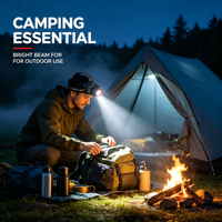 Lampe frontale LED rechargeable avec angle de tête réglable, faisceau longue portée et indicateur de batterie pour le camping et la randonnée en extérieur