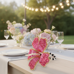 Anneaux de serviette en papier modernes perlés - Écologiques, forme de fleur, largeur standard - Product Image 3