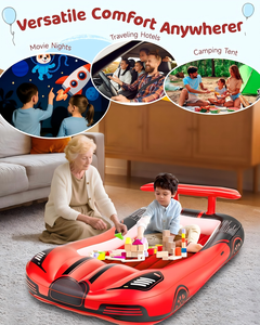 Red Race Car Shaped Kids <b>Inflatable</b> Travel Bed with Safety Rails for Toddlers Camping Home - Product Image 2