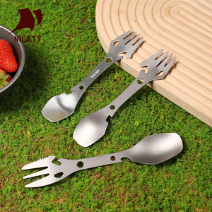 Fourchette-cuillère de camping en titane ultra-légère 7 en 1, outil multifonctionnel pour la randonnée en plein air, cuillère-fourchette multifonctionnelle, vaisselle portable - Product Image 1