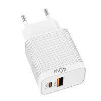 Chargeur mural double USB-C 40W, prise EU/UK, chargeur rapide, bloc d'alimentation PD QC Type C et USB A pour iPhone 16 15 Samsung