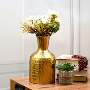 Pot de fleurs moderne en métal doré martelé, motif irrégulier, décoration de bureau pour plantes - Product Image 4