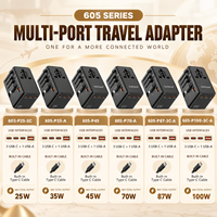 Adaptateur de voyage universel 100W GaN avec chargeur rapide et câble Type C rétractable, multi-prises EU, UK, US, AU pour les voyages internationaux
