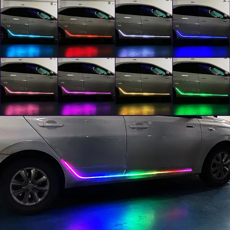 Universal APP/Remote Control Auto Car Decorative Door Warning Light Flexible Flowing Car RGB Atmosphere Ambient Light Strips