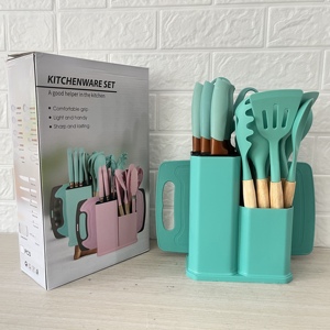 Hot bán không dính 19 miếng silica gel công cụ nấu ăn Kit Silicone đồ dùng nhà bếp thiết lập với tay cầm bằng gỗ Silicone đồ dùng - Product Image 4