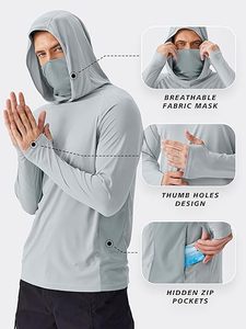 Sweat à capuche de protection solaire personnalisé pour hommes avec masque UPF 50 + UV <span class=keywords><strong>Chemise</strong></span> à manches longues pour hommes Rash Guard Performance Fishing Hiking Shirt - Product Image 2