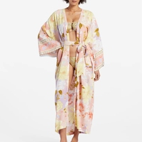 Impression personnalisée col en V avec sangle à pompon chemisier transparent robe de plage à manches longues bikini couverture pour les femmes