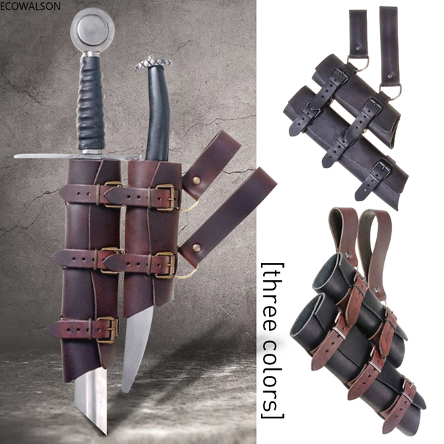 Medieval Double Sword Sheath Scabbard Leather Sword Waist Belt Vintage Dagger Frog Holder For Men Larp Knight Costume Accessory