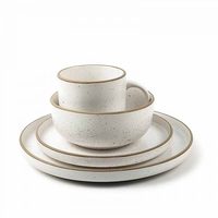 Service de table nordique 16 pièces en grès céramique de luxe, motif à pois vaporisés par technique givrée, avec bols à soupe