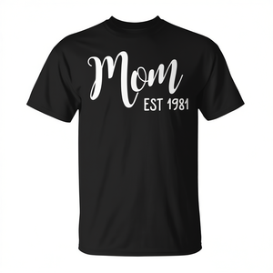 T-shirt Mom Est 1981 nera, maglietta promozionale unisex per adulti - Product Image 2