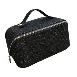 Custodia ecologica per trucco nera con funzione di sospensione Logo personalizzato aperto piatto per borsa da toilette per articoli da toeletta accessori per capelli palestra - Product Image 3