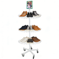Étagère rotative à 3 niveaux pour chaussures, 360° °   Présentoir à chaussures rotatif avec roulettes et porte-panneau, étagère de présentation pour magasin de chaussures