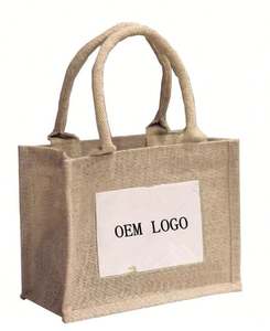 Promotional Mini Burlap <b>Wedding</b> <b>Favor</b> Jute Tote <b>Bags</b> with clear Plastic Pocket - Product Image 3