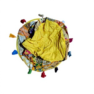 Bohemian Embroidery <b>Patchwork</b> Round Floor Cushion Cover 18x18 Multicolor Decorative Pillow Case with Tassels gift for her - Product Image 3