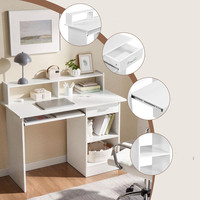 Bureau d'ordinateur compact blanc avec tiroir, table d'étude pour PC, bureau à domicile avec étagère, montage facile