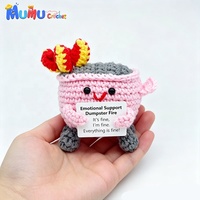 Poupée en crochet amusante et artisanale, motif 'Feu dans le poubelle', pour le soutien émotionnel, jouet Meme à énergie positive, avec support de bureau, cadeau pour le bureau