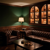 Canapé d'angle en cuir à siège unique, style club privé américain, avec cadre en bois vintage, pour bar à whisky, idéal pour salon de cigares