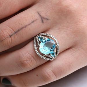 Ocean Blue Stone Women Ring Elegant Fashion Finger Jewelry for Party <b>Gift</b> - Product Image 4