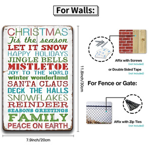 Letrero Metálico Plano con Collage de Palabras Navideñas, Impresión 2D, Decoración de Pared con Aloe Vera y Visco para Casa de Campo - Product Image 5