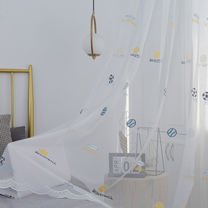 Disegno nordico minimalista bianco <span class=keywords><strong>tende</strong></span> di garza per i ragazzi ragazze camere da letto del fumetto ricamo di calcio tecnica intrecciata per la baia - Product Image 1