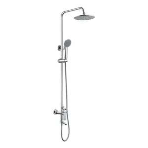 Surface Mounted Solid Brass Shower Mixer Set Hot and Cold Chrome Finished Round Exposed Shower with Bath Faucet