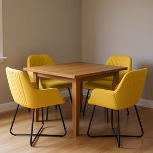 Chaises de salle à manger en tissu jaune, pieds en acier thermolaqué, ensemble de 6 meubles contemporains et modernes pour la maison - Product Image 2