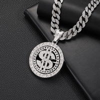 Collier unisexe tendance plaqué or style hip-hop avec pendentif rotatif à motif géométrique en alliage de zinc et chaîne à maillons style dollar