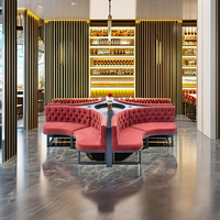 Banquette de restaurant moderne sur mesure, canapé commercial rembourré en tissu avec plateau en bois, taille et couleur personnalisables