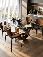 Table à manger de luxe en marbre noir sur mesure, mobilier de salle à manger durable pour appartement, hôtel, villa