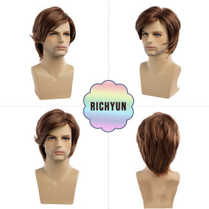 Perruques en cheveux synthétiques lisses multicolores de 10 pouces <span class=keywords><strong>coupe</strong></span> Pixie pour hommes, perruque en filet élastique sans colle sans dentelle pour hommes, facile à porter - Product Image 4