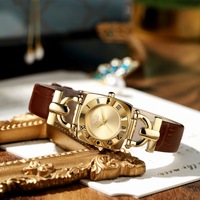 Montre pour femme GEDI de haute qualité, montre-bracelet à quartz rétro à cadran rond, élégante, avec bracelet en cuir et design étanche.