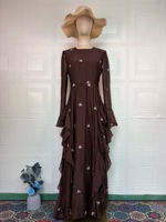 Abaya arabe Y265 pour femmes musulmanes, manches longues, coupe ample, tenue modeste, motif floral, élégante, pour mariage, usage quotidien, personnalisable