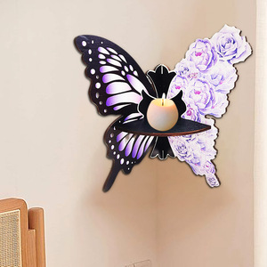 In stock: Wooden butterfly-shaped home <b>wall</b> <b>decoration</b>, wooden corner crystal shelf, aromatherapy candle holder. - Product Image 3