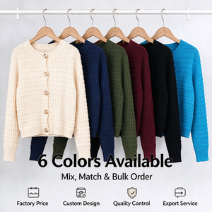 VELAN Nuova Collezione Primavera-Estate, <span class=keywords><strong>Cardigan</strong></span> da Donna in Maglia Leggera con Bottoni, Maniche Lunghe e Volant - Product Image 4